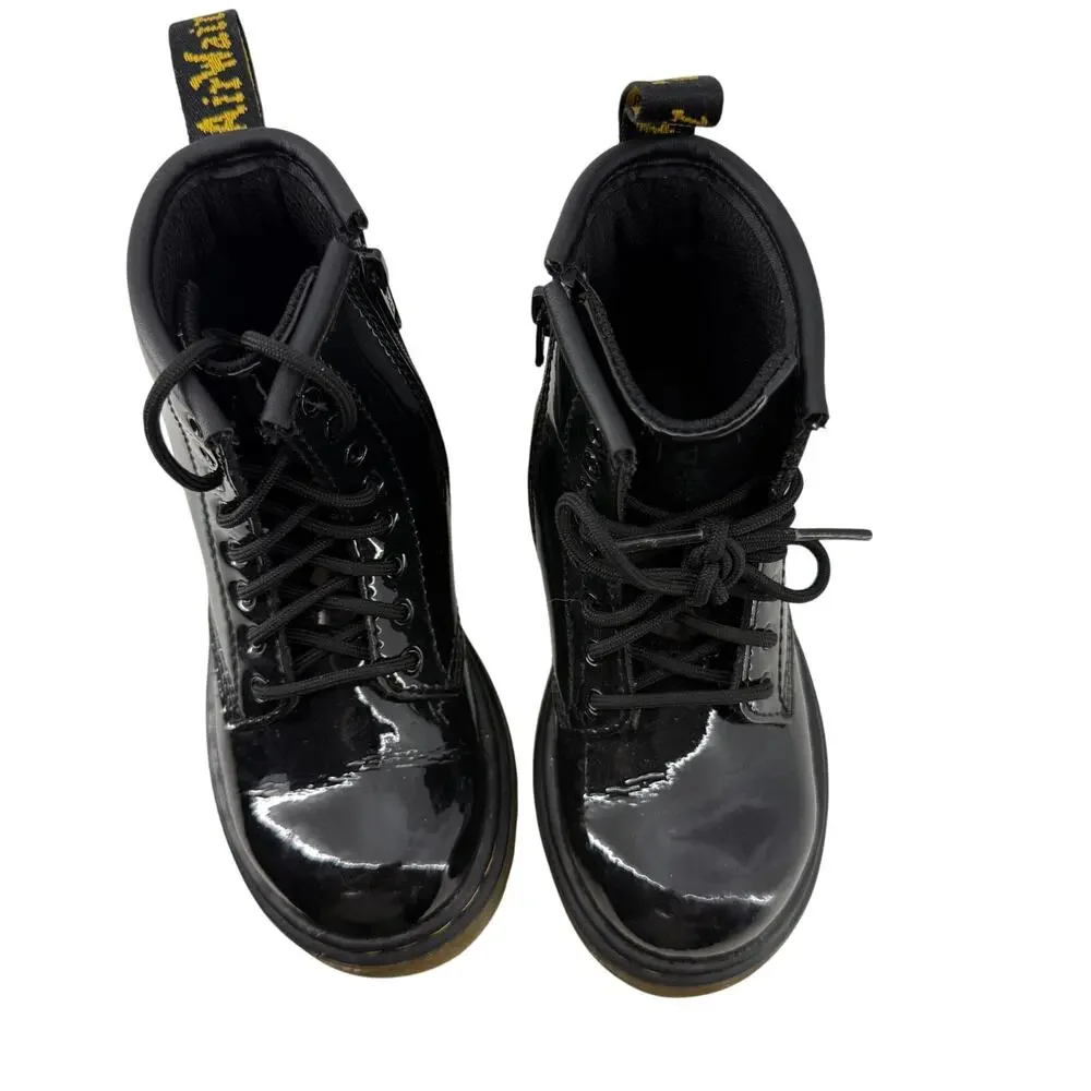 Dr. Martens Toddler Black Patent Leather Lace Up Combat Boots Size 9